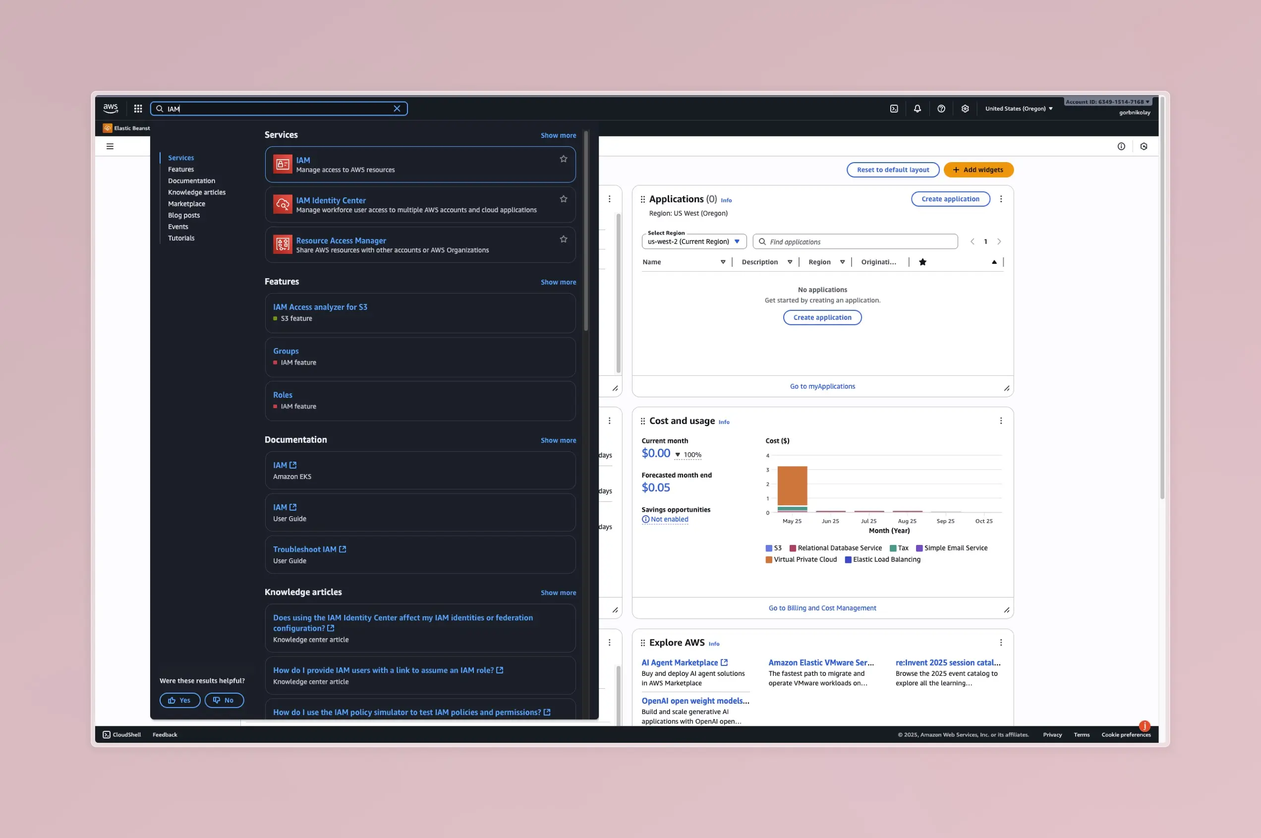 IAM Console Navigation